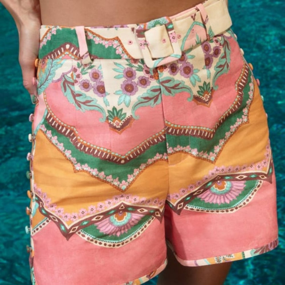 Zara Linen Blend Printer Short Pink NWT